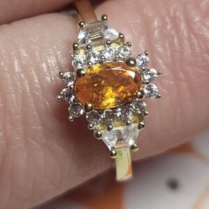 Tanzanian Mandarin Garnet, White Zircon Sunflare Regal Ring